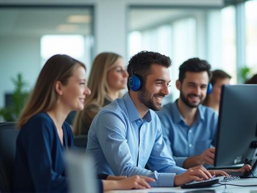 Diverse team of telecom support professionals collaborating effectively in a modern Amsterdam office environment.